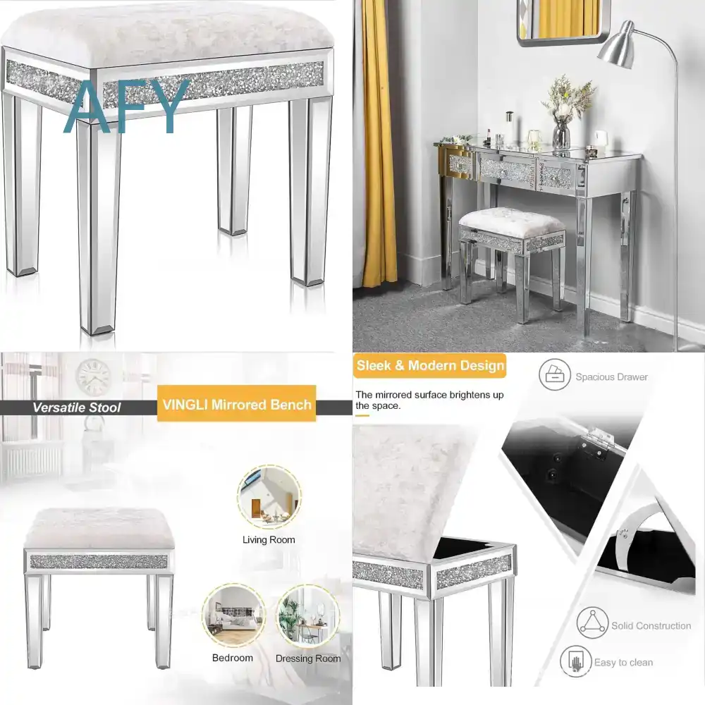 Muji Home Storage - Taburete/Banco Tapizado de Terciopelo con Espejo